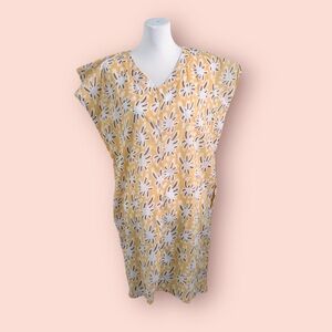 Ilana Kohn 100% Cotton Dress Short Sleeve V Neck Flower Print Lagenlook Size XS